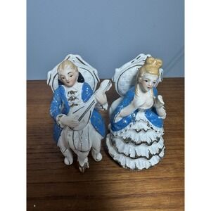 Vintage Wales Porcelain Victorian Couple Set‎ Japan Original Sticker